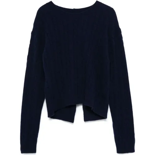 Navy Cable Knit Sweater , female, Sizes: L, XS, M - Semicouture - Modalova