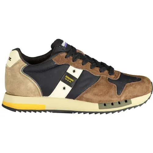 Brauner Polyester Sneaker mit Kontrastdetails , Herren, Größe: 41 EU - Blauer - Modalova