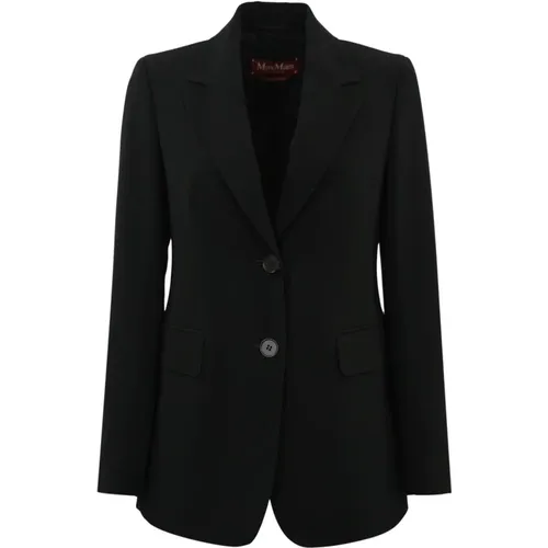 Schwarzer Blazer mit V-Ausschnitt und Knöpfen , Damen, Größe: L - Max Mara Studio - Modalova