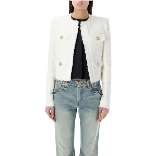 Tweed Jacket - Collarless Style , female, Sizes: XS - Balmain - Modalova