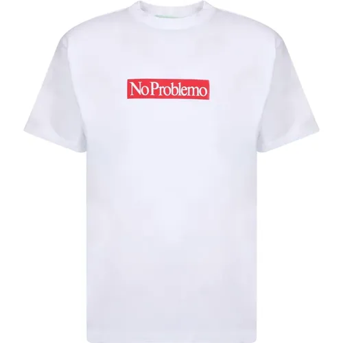 Short-sleeved T-shirt made of cotton with No Problem slogan by , male, Sizes: S - Aries - Modalova