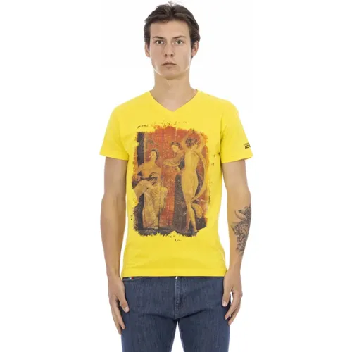 Kurzarm V-Ausschnitt T-Shirt , Herren, Größe: L - Trussardi - Modalova