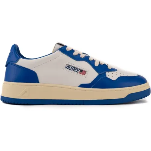 White/Blue Leather Low Top Sneakers , male, Sizes: 9 UK, 8 UK, 7 UK, 11 UK - Autry - Modalova