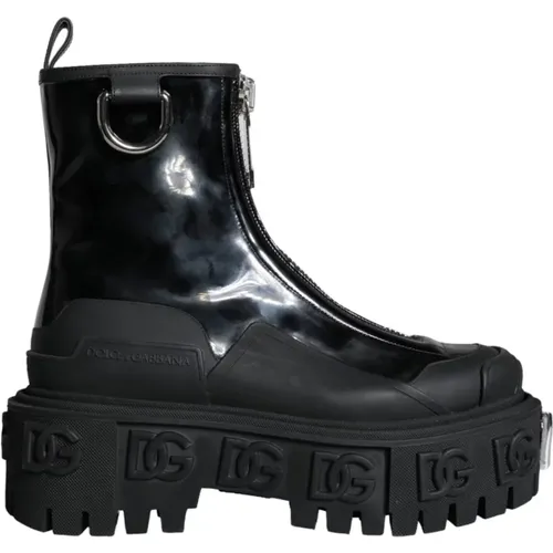 Leather Rubber Logo Boots , female, Sizes: 3 UK, 3 1/2 UK - Dolce & Gabbana - Modalova