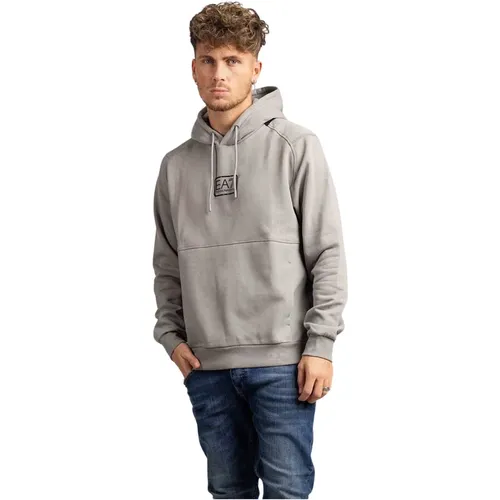 Mens Grey EA7 Logo Hoodie , male, Sizes: S - Emporio Armani - Modalova