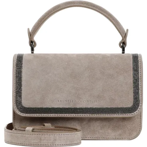 Suede Leather Handbag ICE C5859 , female, Sizes: ONE SIZE - BRUNELLO CUCINELLI - Modalova