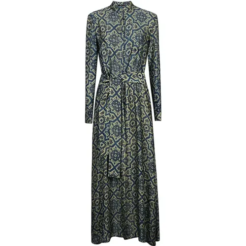 Blue Hand-Printed Long Sleeve Dress , female, Sizes: XL, L, M, S - Obidi - Modalova