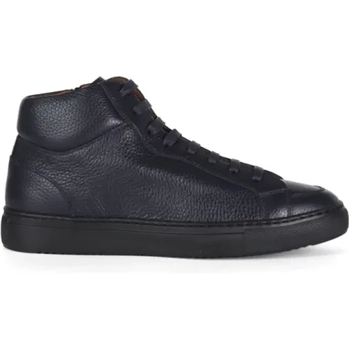 Dunkelblaue Leder Hammered Sneakers , Herren, Größe: 41 EU - Doucal's - Modalova