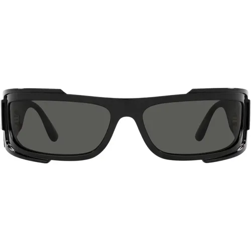 Rectangular Sunglasses with Dark Grey Lens and Frame , unisex, Sizes: 67 MM - Versace - Modalova