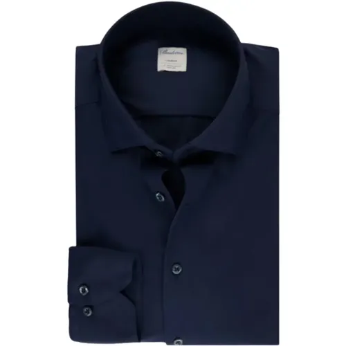 Slimline Jersey Langarmhemd Navy , Herren, Größe: S - Stenströms - Modalova