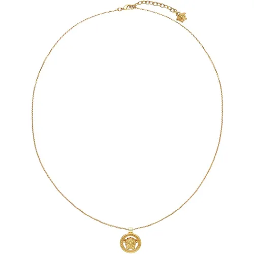 Gold Medusa Charm Necklace , male, Sizes: ONE SIZE - Versace - Modalova