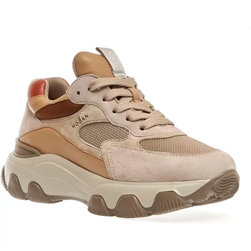 Beige Suede and Fabric Hyperactive Sneakers - Size 36 , female, Sizes: 6 UK - Hogan - Modalova