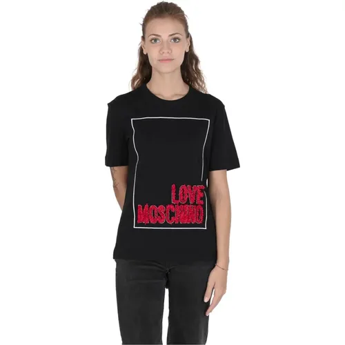 Schwarzes Baumwoll-T-Shirt , Damen, Größe: 2XS - Love Moschino - Modalova
