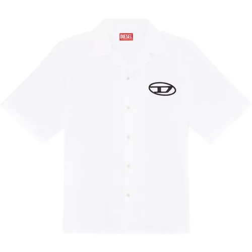 Long-Sleeved Poplin Shirt with Embroidered Logo , male, Sizes: XL - Diesel - Modalova