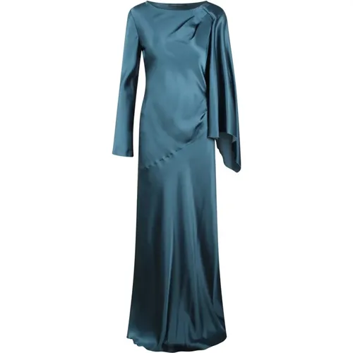 Satin Long Dress with Shawl Sleeve , female, Sizes: L, S, XL - alberta ferretti - Modalova