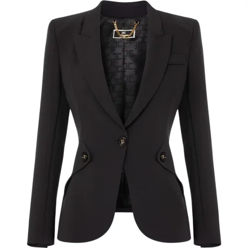 Double Crepe Jacket with Lapels , female, Sizes: M, L - Elisabetta Franchi - Modalova