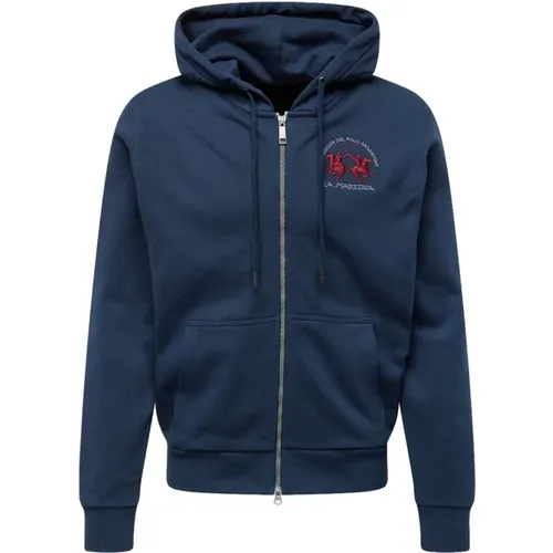 Hooded Full Zip Cotton Sweatshirt with Logo Embroidery , male, Sizes: 2XL - LA MARTINA - Modalova