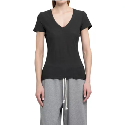 Graues V-Ausschnitt Casual T-Shirt,Schwarzes V-Ausschnitt Sheer Slub T-Shirt - James Perse - Modalova