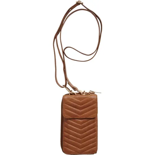 Quilted Mobile Bag Skind 100155 Cognac with Gold Accents , female, Sizes: ONE SIZE - Btfcph - Modalova