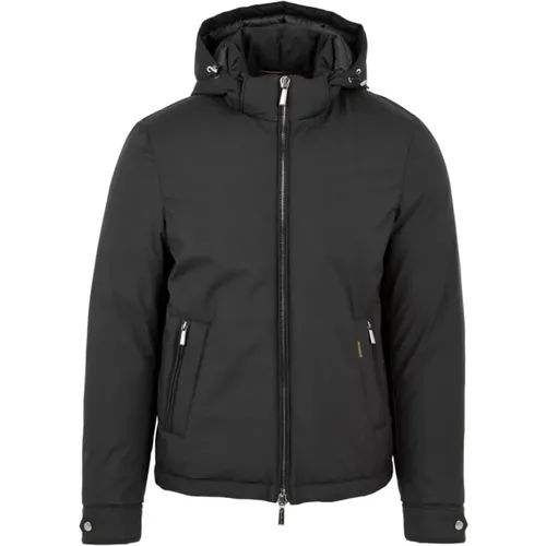 Schwarze Jacken mit Reißverschluss und Verstellbarer Kapuze - Moorer - Modalova