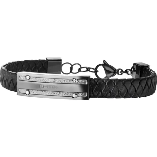 Armband Herren Leder Schwarz 19 cm Reno Pj26046Blu/03 , Herren, Größe: ONE Size - Police - Modalova