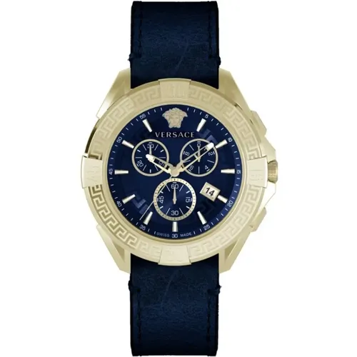 Chrono Sporty Blue Gold Watch , male, Sizes: ONE SIZE - Versace - Modalova