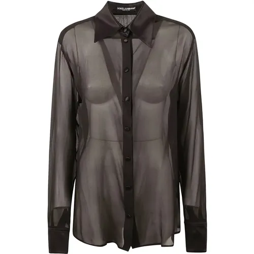 Schwarze Hemden für Männer,Schwarze Durchsichtige Seidenbluse - Dolce & Gabbana - Modalova