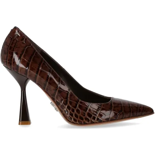 Braune Pumps mit Krokodil-Print und Glänzendem Finish , Damen, Größe: 38 1/2 EU - Sergio Levantesi - Modalova