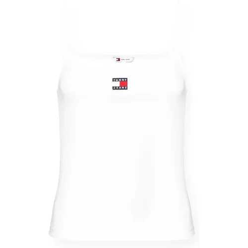 Weißes Geripptes Logo Ärmelloses Top , Damen, Größe: XS - Tommy Jeans - Modalova
