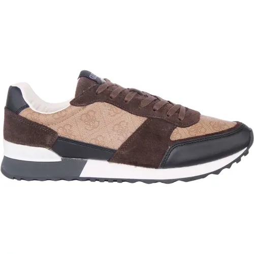 Brown Lace up Running Sneakers , male, Sizes: 9 UK - Guess - Modalova