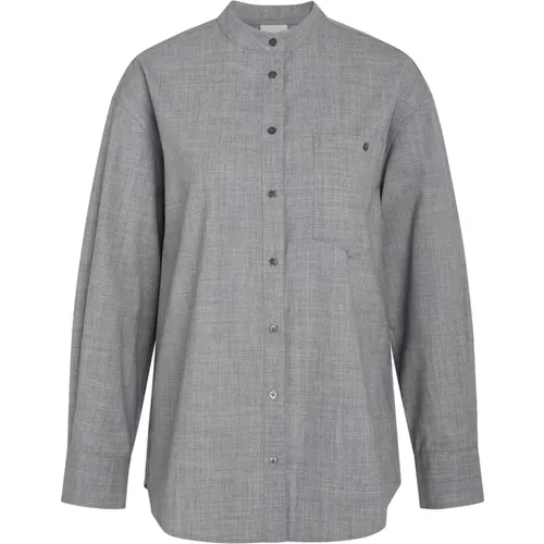 Modern Oversized Mandarin Collar Shirt Grey , female, Sizes: S, XS, L, 2XS - Heartmade - Modalova