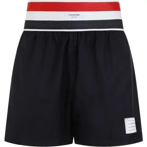 Navy- Wool Elastic Waist Rugby Shorts , male, Sizes: XL, 2XL - Thom Browne - Modalova