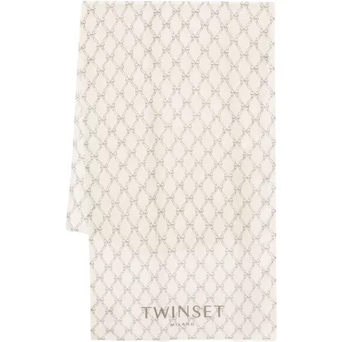 Bow Print White Scarf , female, Sizes: ONE SIZE - Twinset - Modalova