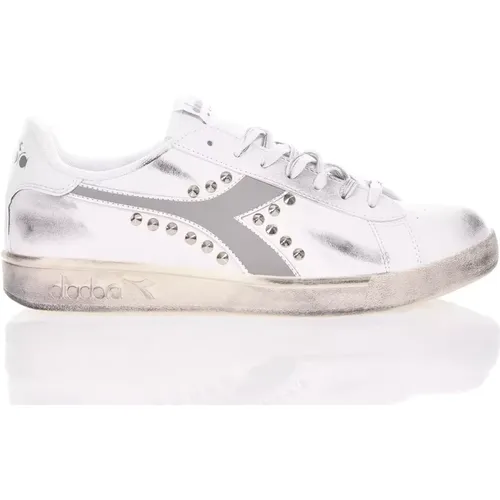 Customized Silver Leather Sneakers , male, Sizes: 8 1/2 UK, 12 UK, 9 UK, 4 1/2 UK, 10 UK, 4 UK, 11 UK, 7 UK, 6 UK, 8 UK, 3 UK, 5 UK - Diadora - Modalova