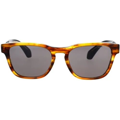 Mutige Rechteckige Sonnenbrille mit Schwarzen Bügeln und Goldener Metallstruktur,Sonnenbrille - Giorgio Armani - Modalova