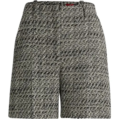 Patterned Bouclé High-Waisted Women's Shorts , female, Sizes: L, M, XS, S - Hugo Boss - Modalova