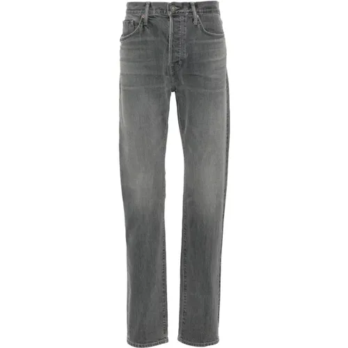 Cotton Blend Jeans with Leather Logo , male, Sizes: W36, W40, W33, W34, W38 - Tom Ford - Modalova