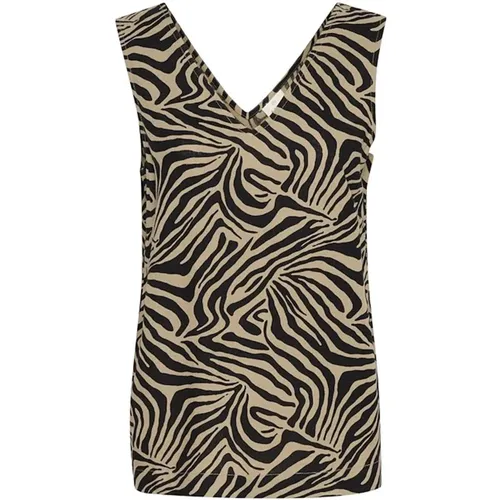 Animal Print Top mit V-Ausschnitt - Kaffe - Modalova