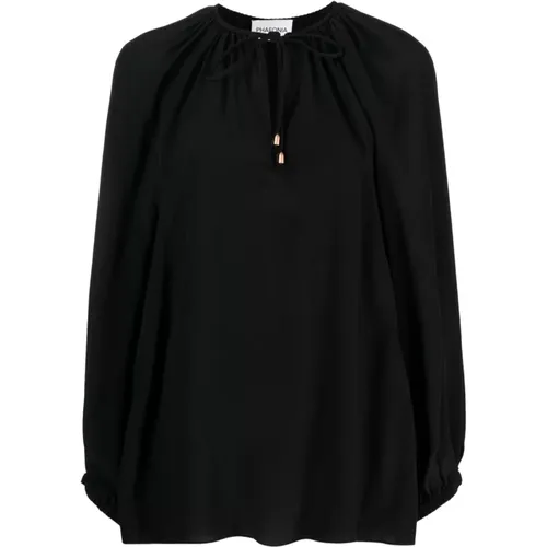 Schwarze Seiden Selbstbindende Bluse , Damen, Größe: XS - Phaeonia - Modalova