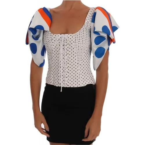 White Polka Silk Corset Bustier Top , female, Sizes: 2XS, S, XL, XS - Dolce & Gabbana - Modalova