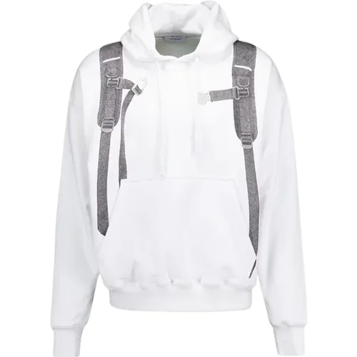 Off , Backpack-Print Cotton Hoodie , male, Sizes: L - Off White - Modalova