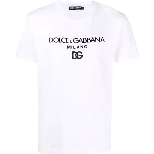 Cotton T-shirt with DG Embroidery and Patch , male, Sizes: XL, L - Dolce & Gabbana - Modalova