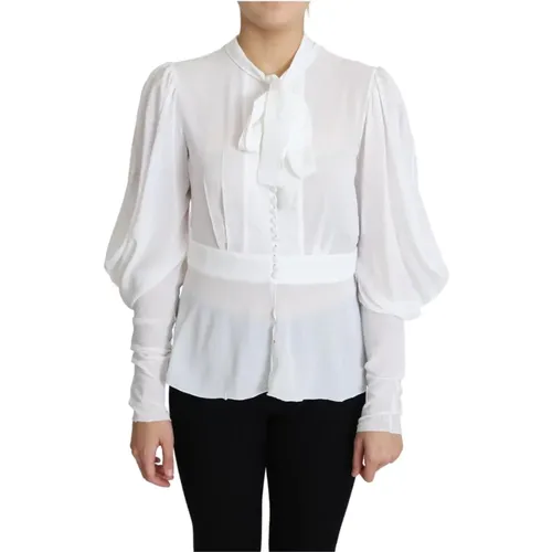 Elegante Weiße Bluse mit Ascot-Kragen und Laternenärmeln - Dolce & Gabbana - Modalova