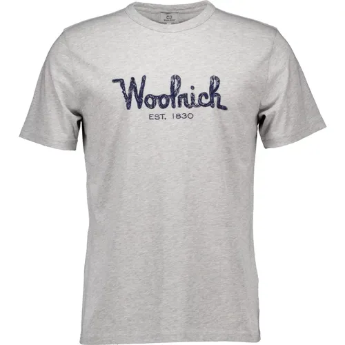 Embroidered Logo T-shirts Light Grey , male, Sizes: 2XL, XL, L - Woolrich - Modalova