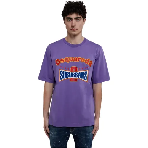 Baumwoll T-Shirt mit Frontdruck , Herren, Größe: L - Dsquared2 - Modalova