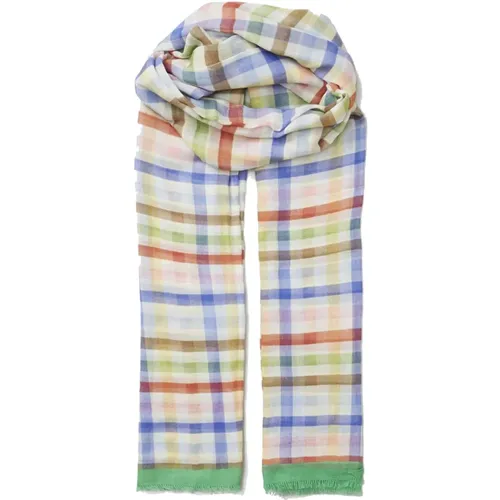 Green Checkered Scarf with Raw Edges , female, Sizes: ONE SIZE - Becksöndergaard - Modalova