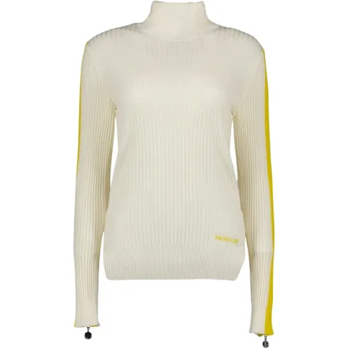 T-Neck Wool Sweater with Zipper , female, Sizes: M, S - Moncler - Modalova