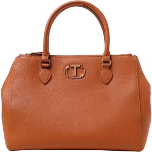 Soft Leather Shopper Bag with Gold Logo , female, Sizes: ONE SIZE - Twinset - Modalova