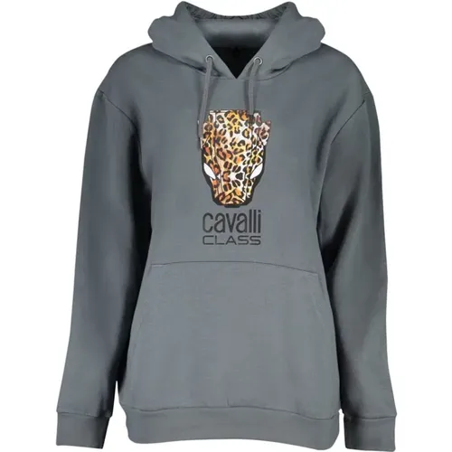 Eleganter Grauer Fleece-Kapuzenpullover - Cavalli Class - Modalova