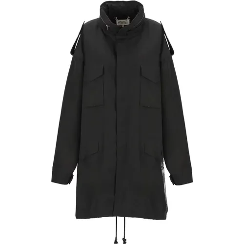 Schwarzer Mantel mit Reißverschlusskragen und Vier Taschen,Parkas - Maison Margiela - Modalova